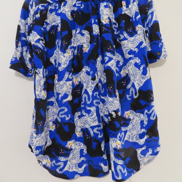 Anthropologie Emily Isabella Blue Panther Print Top XS - Picture 7 of 9